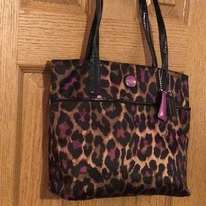 COACH Black/Purple/Tan Animal Print Tote